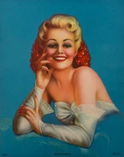 Hello, Everybody, Vintage Billy DeVorss Pin-Up Print, Glamorous Blonde Beauty