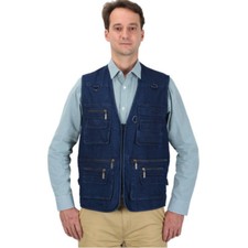 Men Waistcoat Vest Denim Outdoor Gilet Jacket Hiking Fish Pocket Utility Top New