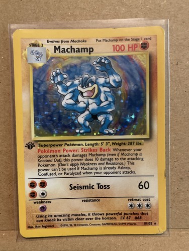 Pokemon Karte *1. Edition* Machamp Holo Rare (WOTC Base Set 8/102)