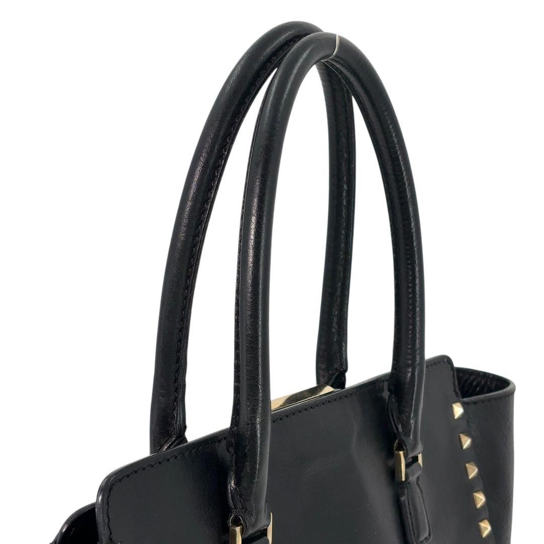 Valentino Garavani 2Way Rockstud Leather Handbag Black AA Condition Japan thumbnail 10