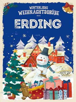 Holzschild 40x30 cm Weihnachtsgrüße ERDING Deko Geschenk Holz Schild
