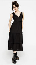 NEW Disturbia Womens Hereka Tiered Frill Midaxi Dress US 6, Black Gothic Vibe