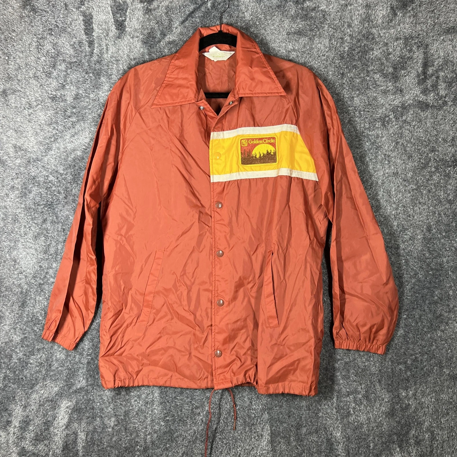Vintage Tomkins Wearables Jacket Mens Small Orange Golden Circle Windbreaker
