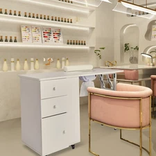 Foldable Manicure Table Nail Desk Station with Lockable Wheels, Wrist Cushion