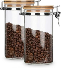 2 Pack 34Oz Glass Food Storage Jars Airtight Canisters with Bamboo Lids and Clam