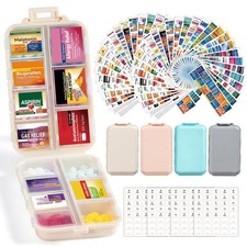 4 Pack 14 Grids Travel Pill Organizer Box with 830-Pcs 2 Set Medicine Name L...