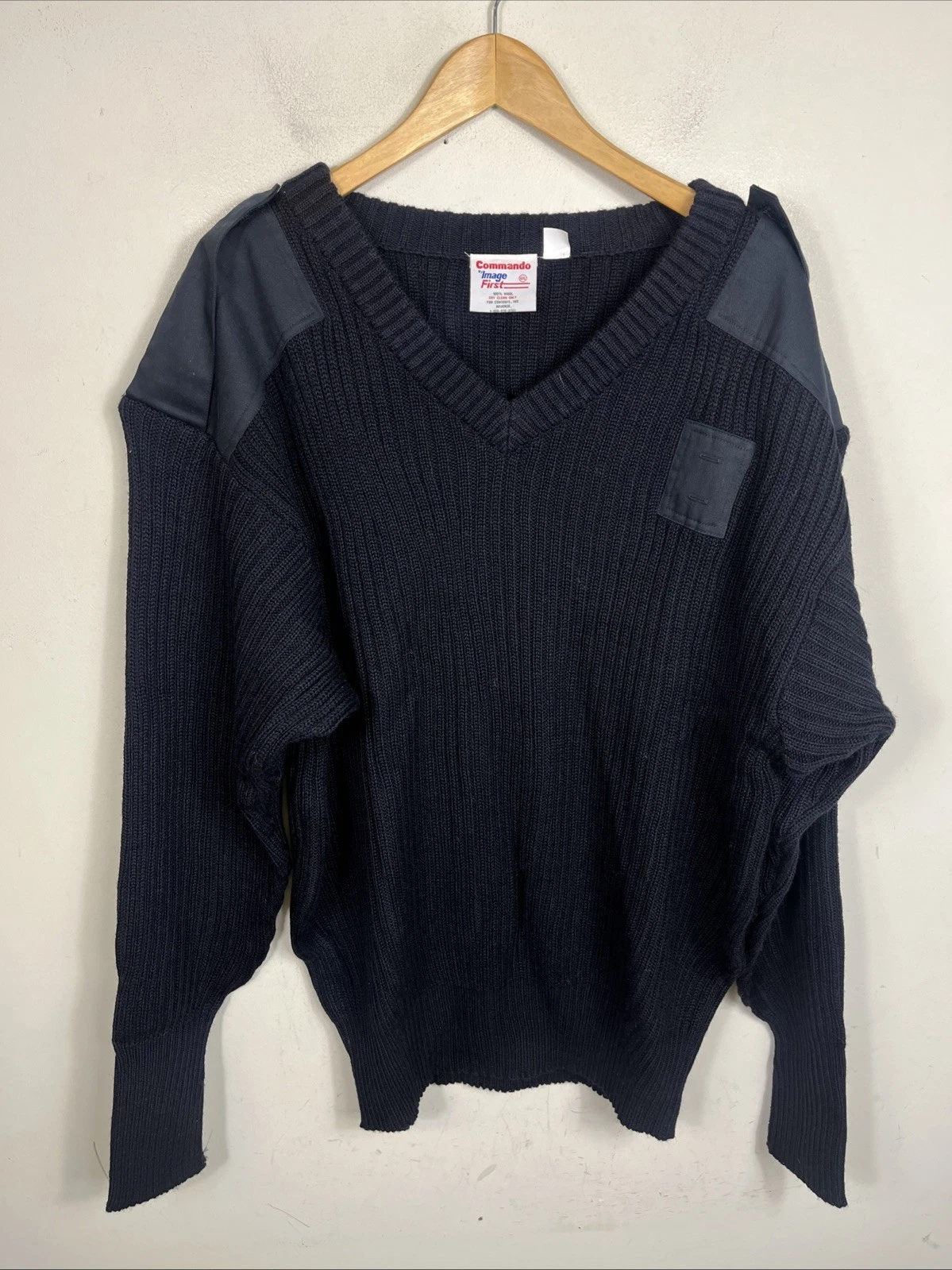 Image First Commando Sweater Mens 6XL Blue Wool V Neck Military NWOT