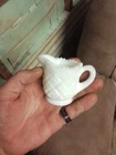 Vintage Pressed Milk Glass Miniature Pitcher Creamer Toothpick Holder-Pretty!