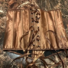 shiny copper brown lace up corset - size medium