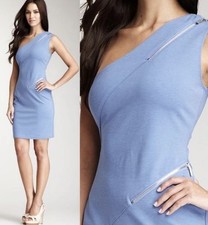 Halston Heritage One Shoulder Galaxy Blue Stretch Zip Shift Dress 2