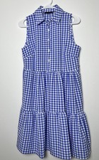 Tommy Hilfiger Blue White Check Sleeveless Collared A-Line Dress Size 2