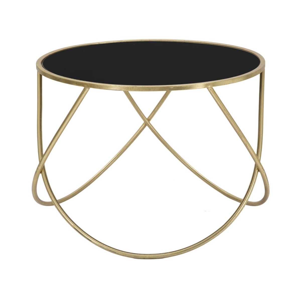 Table basse design Ring en métal doré et plateau noir chic