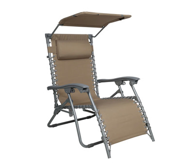 Bliss Hammocks 26'' Gravity Free Beach Chair w/Canopy Sun-Shade 250 Lbs - TAUPE