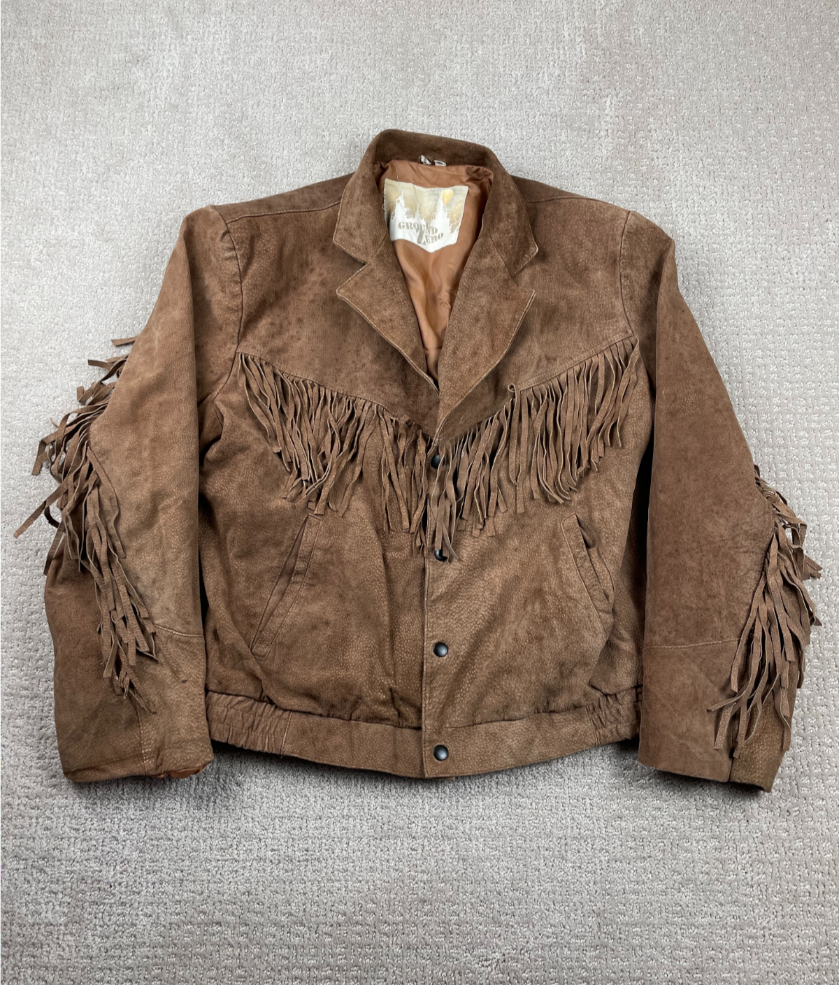Vintage 90s Ground Zero Leather Bomber Jacket Men 44 Fringe Suede Snap Western