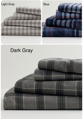 Cuddl Duds Heavyweight Flannel Sheet Set, Plaid 4pc, Sz Q or K, Brand New
