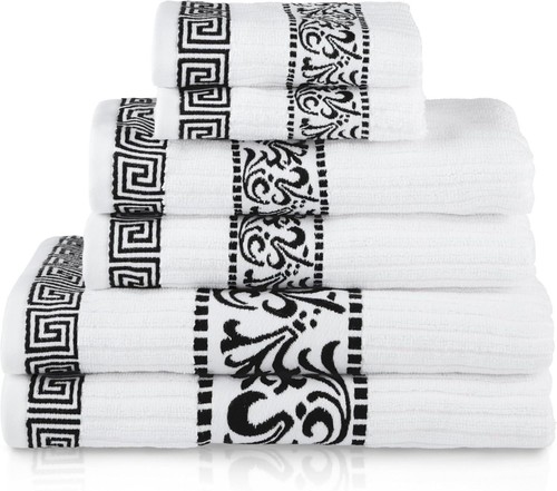 Superior 6-Piece Cotton Towel Set, Decorative Greek Pattern, Home Essentials,...