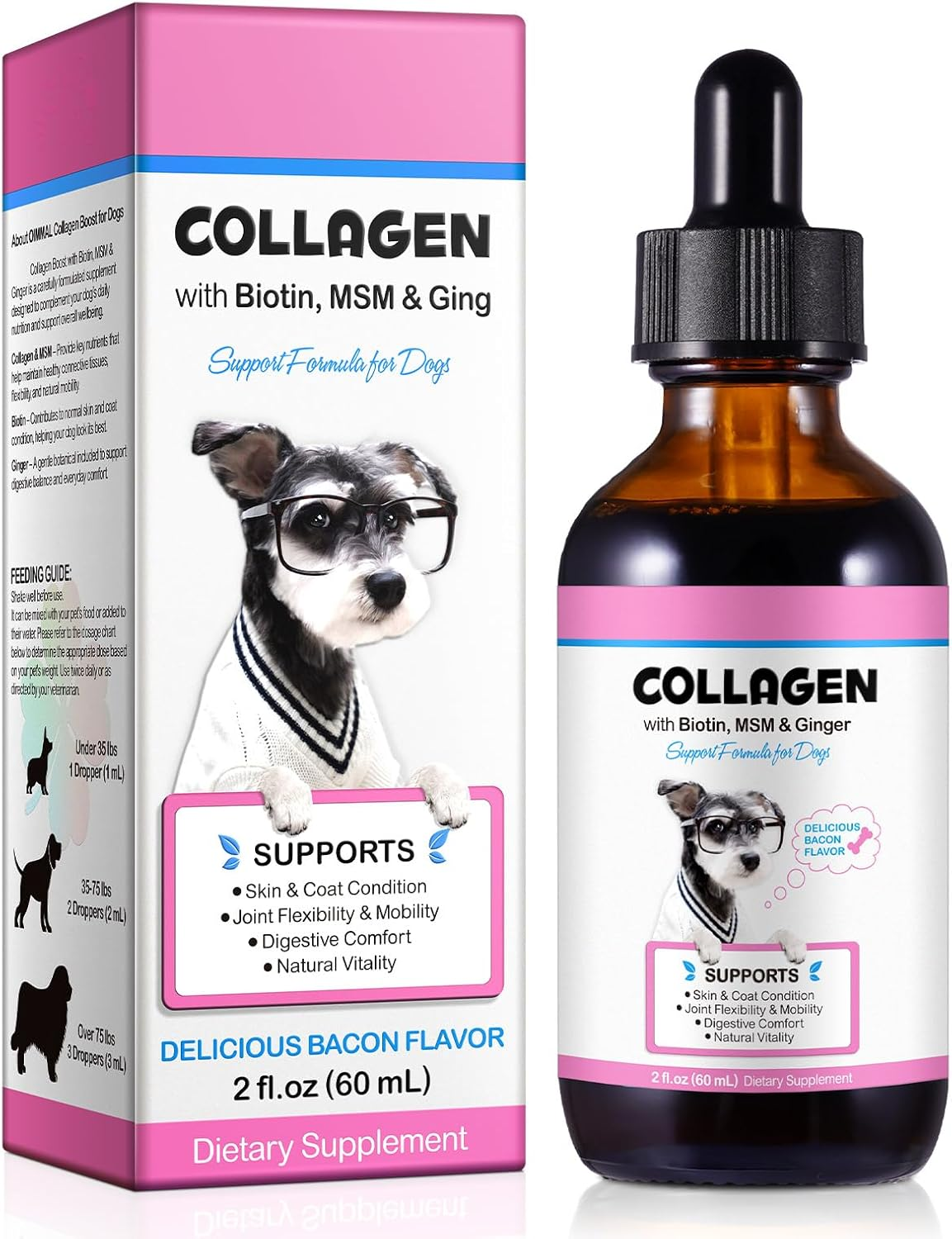 Collagen for Dogs 60ml,Liquid Dog Collagen Drops with Biotin, MSM-Supports Smoot