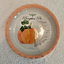 Pumpkin Pie Recipe Plate Scalloped Edge Baking Dish Orange Harvest Autumn Decor