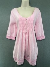 Crew Clothing Pink Linen Smock Dress UK 16 Boho Coastal Summer Mini Dress