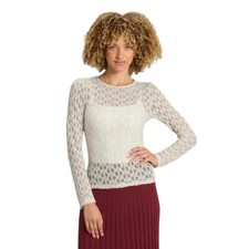 A New Day Women's Cream Floral Sheer Lace Long Sleeve Top Size Large