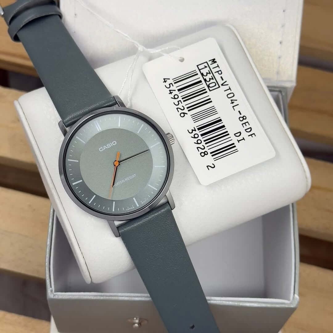 Casio MTP-VT04L-8E Grey Analog Minimalist Look Grey Leather Men's