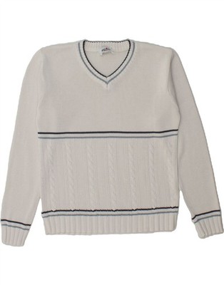 FLASH LIGHTS Herren V-Neck Pullover Sweater Medium weiß gestreift Polyacryl BD01