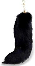 VUFVOID Huge Real Fox Tail Fluffy Fur Keychain Cosplay Tails Charm Black 