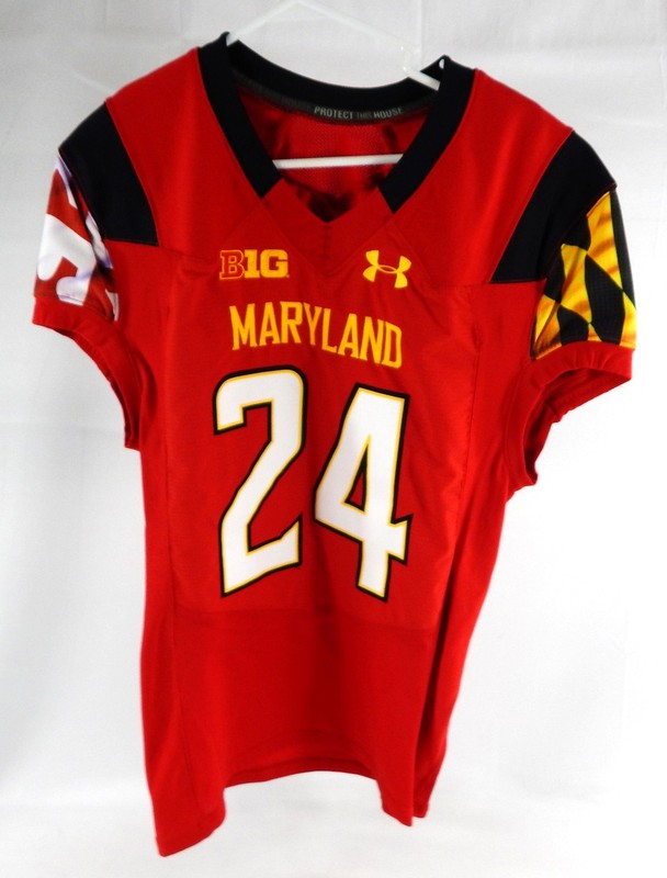 2013 Maryland Terrapins #24 Game Used Red Jersey Football NP Rem 42 118