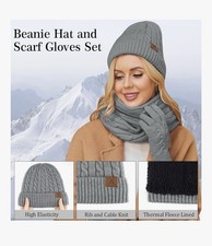 Winter Beanie Hat And Neck Scarf Warmer Touch Screen Gloves Set Men Women