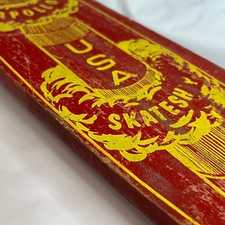 APOLLO USA SKATESHIP 60s SKATEBOARD METAL WHEELS 20x5 RED W/ YELLOW PRINT ORIG