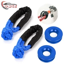 2x Heavy Duty Recovery Ring Snatch Block Pulley + 2x Soft Shackle Tow Winch Rope