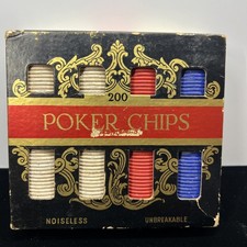 Vintage Dennison No 43 Noiseless Poker Chips Set of 200 Embossed Assorted Boxed