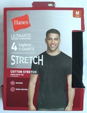 4-Pack Hanes Mens Size M 38-40" Ultimate Tagless T-Shirts Cotton Stretch Black