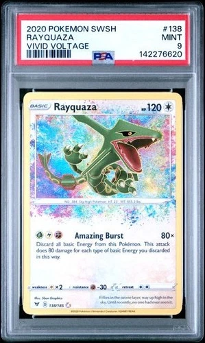 PSA 9 RAYQUAZA 138 VIVID VOLTAGE AMAZING RARE SWORD & SHIELD POKEMON MINT