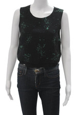 ALC Women Cropped Silk Sleeveless Blouse Round Neck Black Zip Size 6