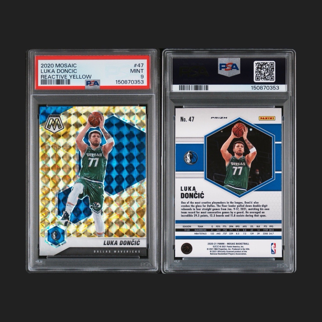 2020-2021 Panini Mosaic - Luka Doncic - Reactive Yellow - #47 - PSA 9