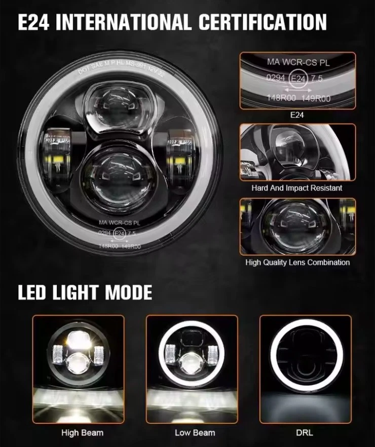 7" Motorrad E24 Zertifiziert LED-Scheinwerfer Hi-Lo-Strahl für BMW R1150 Nine T - Bild 3 von 4