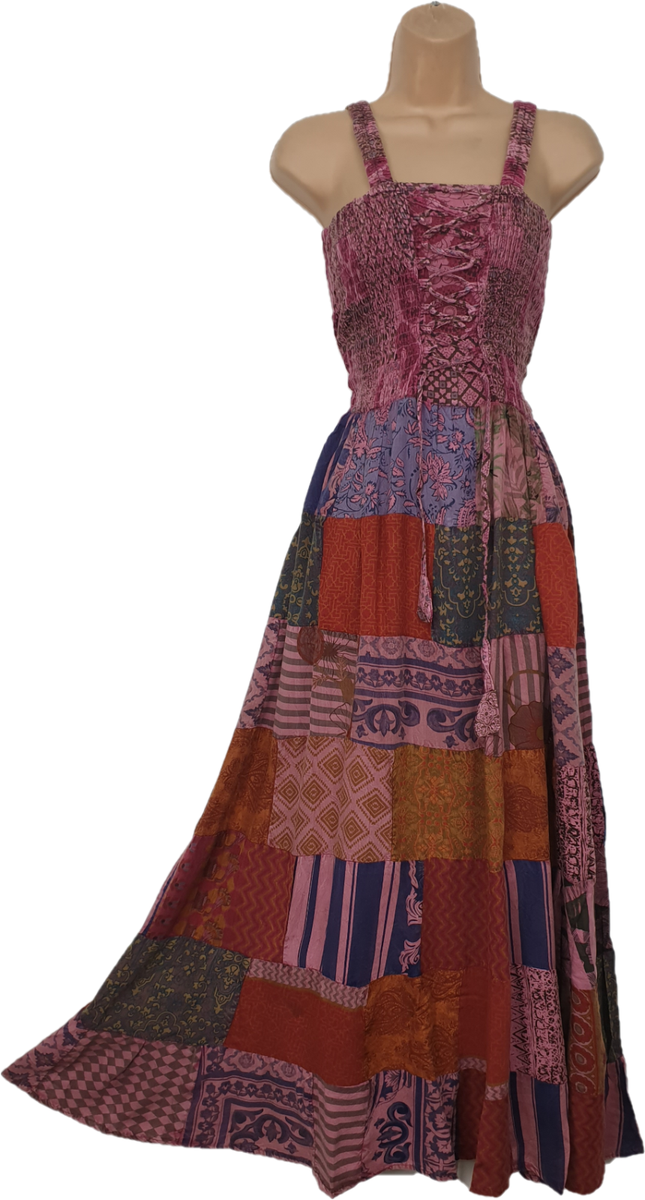smocked corset dress Patchwork Maxi Festival Long Smocked One Size 6 8 10 12 Lace Size:IT 42 - XL long dresses with slit Summer Dresses with Sleeves and skirts.