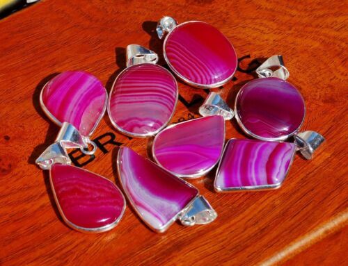 Sale Pink Botswana Agate Gemstone 925 Sterling Silver Plated Lot Bezel Pendants - Picture 1 of 2