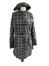 Columbia Small Black/white Checked Raincoat Rain Jacket Coat Hooded Belted