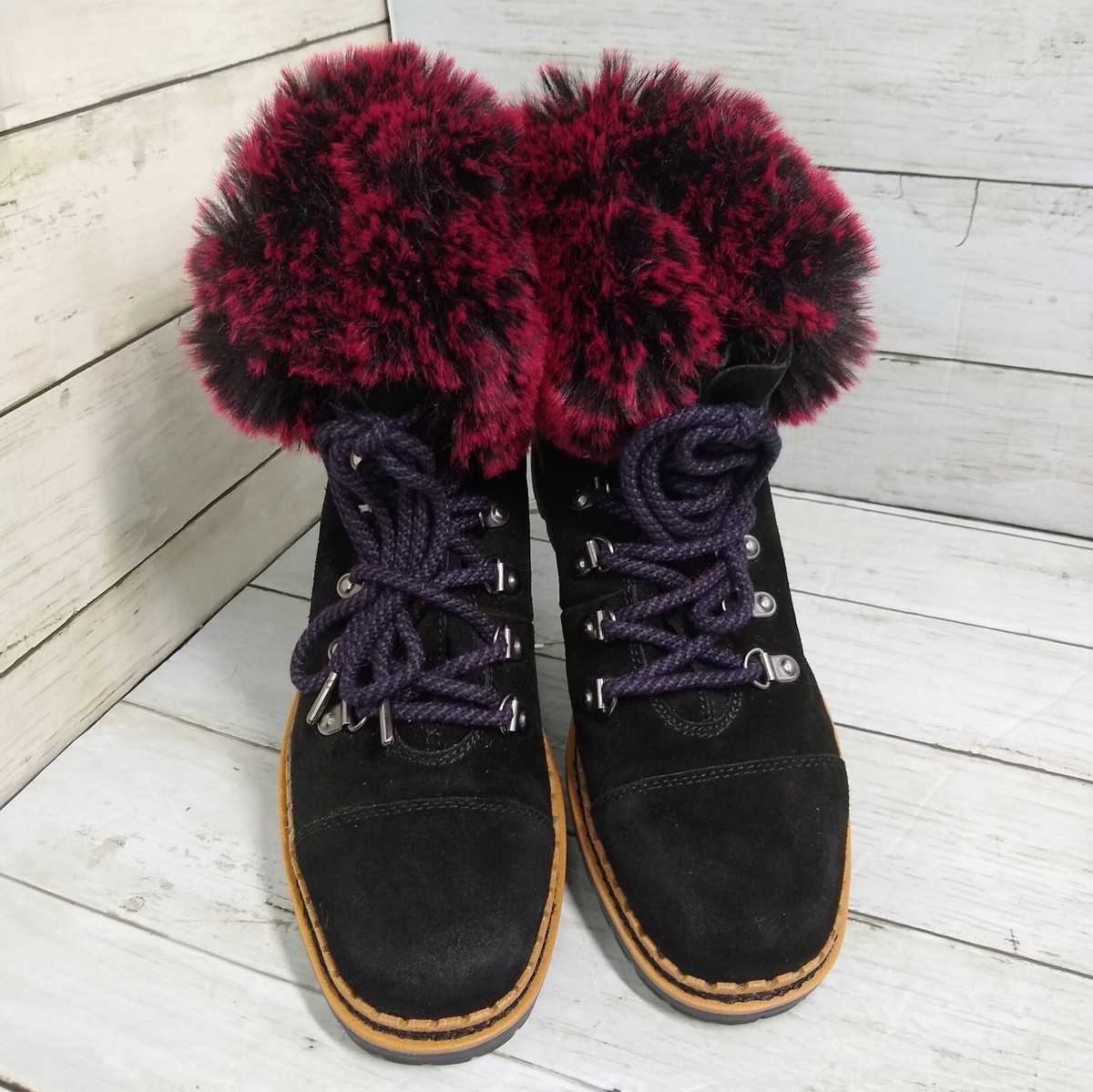 Sam Edelman BOWEN Wmn 6M Black Suede LaceUp Moto Hiking Boots Wine