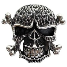 Silver Skull Bone Biker Belt Buckle