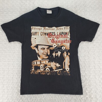 Vintage Al Capone Original Gangster T-Shirt M Black Faded Short Sleeve Y2K OG