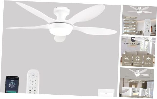 46 Inch Low Profile Ceiling Fan with Integrated Light in White-image