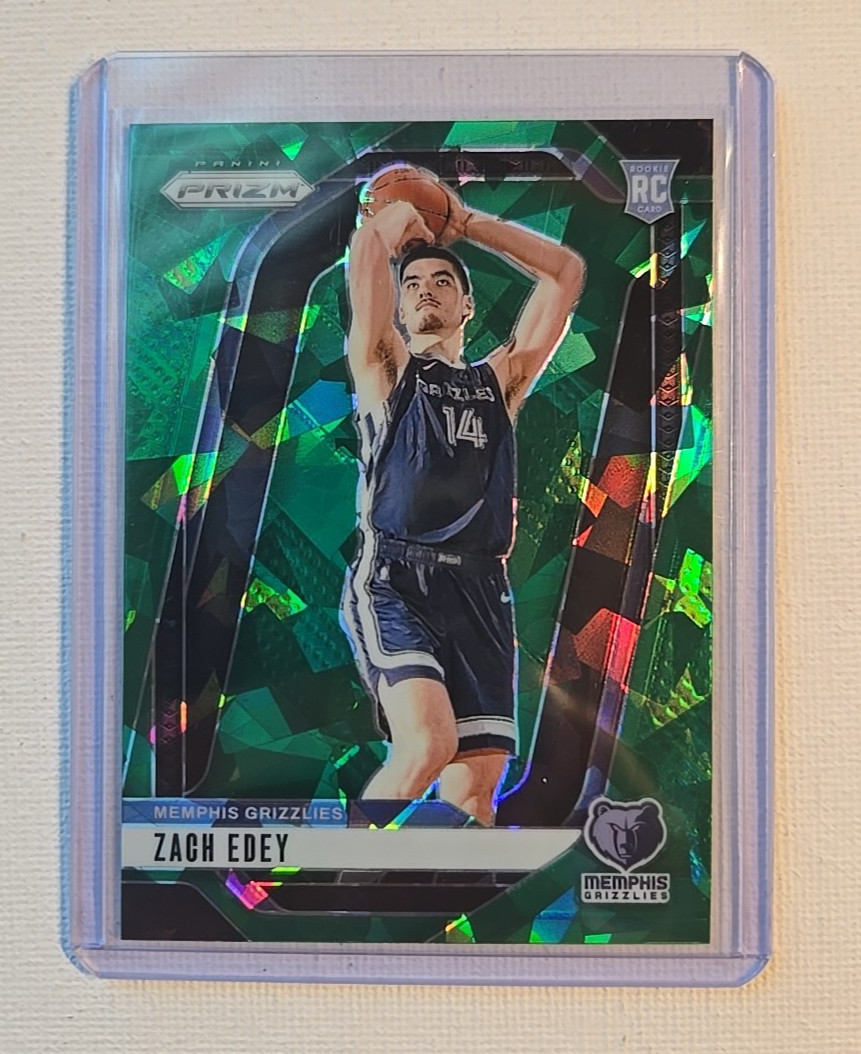 2024-25 Panini Prizm #249 Zach Edey Green Cracked Ice Prizm RC Memphis Grizzlies