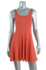 AQUA ~ Coral Orange Textured Jersey Sleeveless Casual Skater Dress M NEW $78
