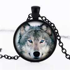 Cute Blue Eyed Wolf Head Pendant Necklace – Animal Spirit Jewellery Gift