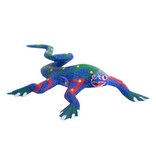 Arte popular mexicano mágico lagarto azul y verde alebrije oaxaqueño tallado a mano