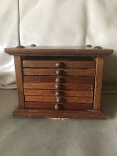Vintage Wood Cork Coaster Wooden Storage Box Set of 7 Coasters
