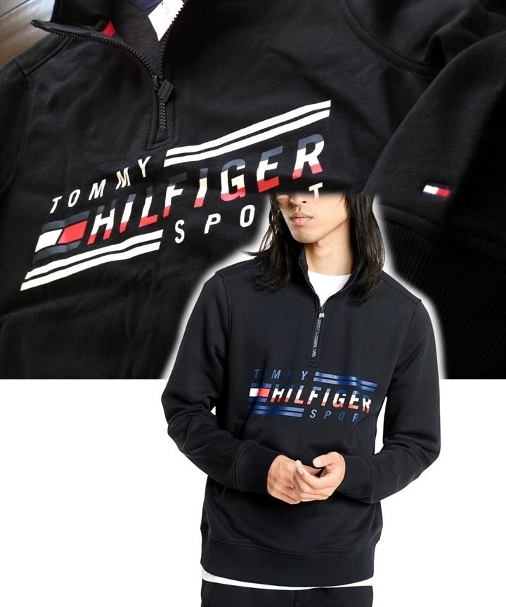 New】Tommy Hilfiger Logo Half-Zip Track Jacket】Black @Large | eBay